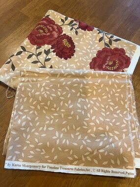 Timeless Treasures Floral & Leaf Print Cotton Fabric - Red Flowers on Tan